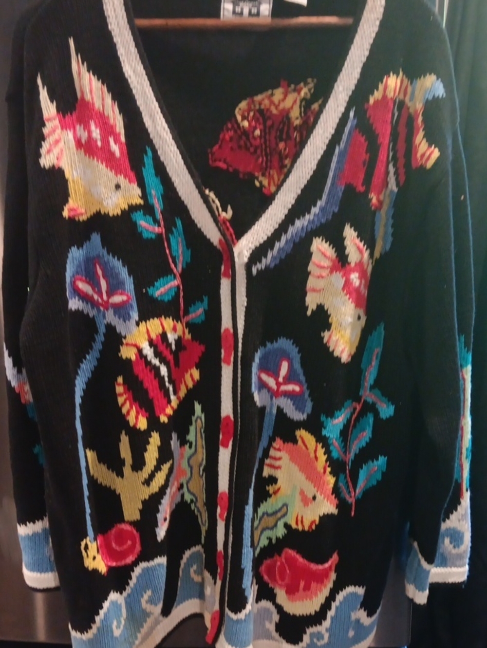 Storybook Knits Black Embroidered Fish & Floral Cardigan